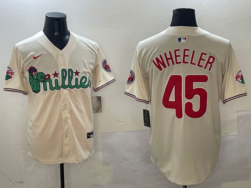 Men Philadelphia Phillies #45 Wheeler Cream Three generations Joint Name Game 2025 Nike MLB Jersey style 1